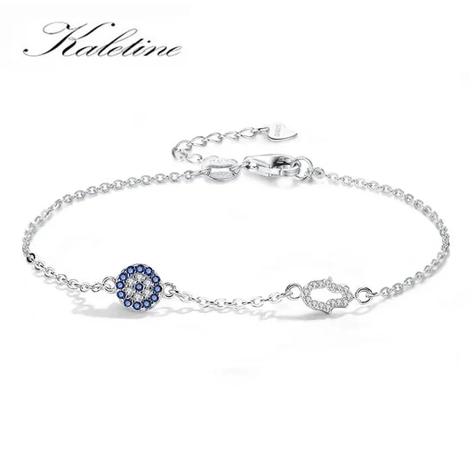 KALETINE Lucky Evil Eye Bracelets for Women 925 Sterling Silver Bracelet Blue Eye Hamsa Hand Fatima Hand Turkey Jewelry