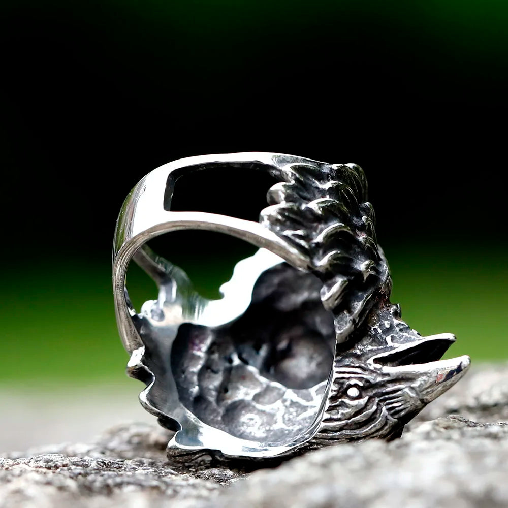 2023 NEW Men's 316L stainless steel rings Nordic VIKING Odin Double headed bird headed animal ring Amulet Jewelry