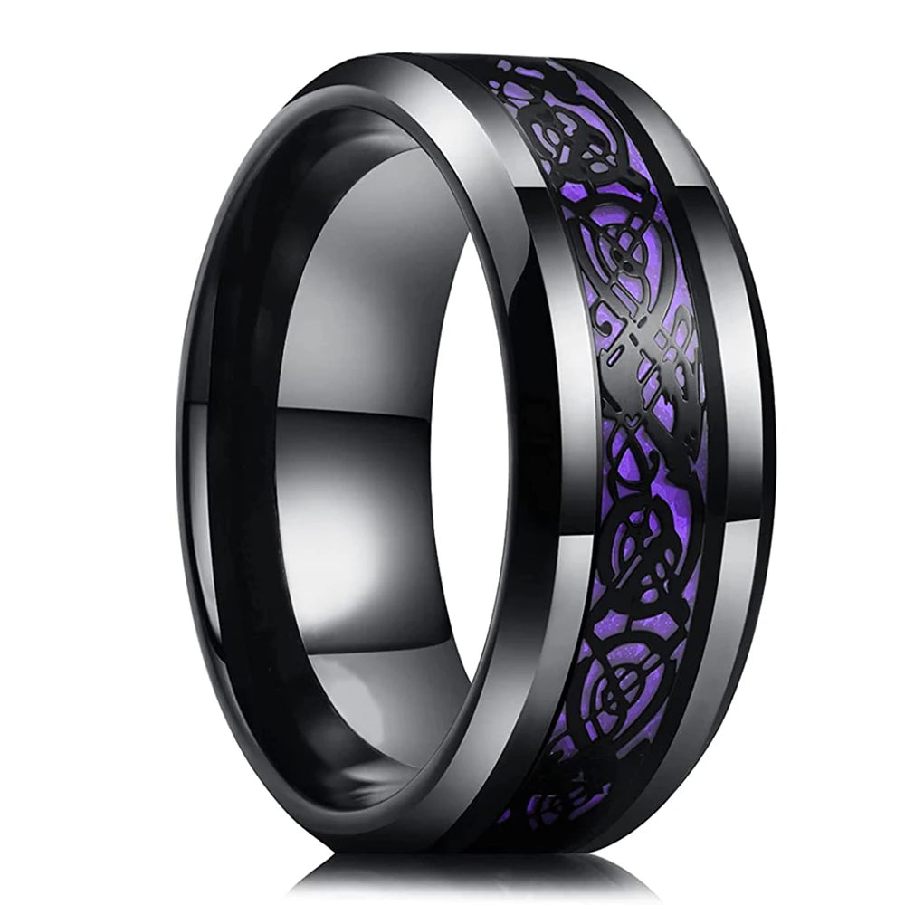 48 styles Fashion 8mm Celtic Dragon Stainless Steel Ring For Men Women Inlay carbon fibre Wedding Band Jewelry Anniversary Gifts