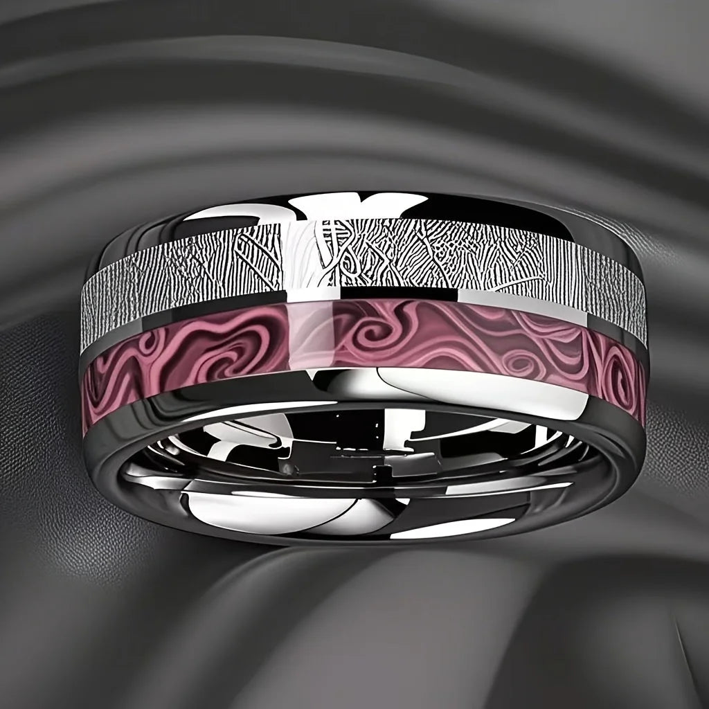8MM Agate Stone Inlay Polished Stainless Steel Rings for Women Men Wedding Band Accessories Jewelry Unisex Ring Gift
