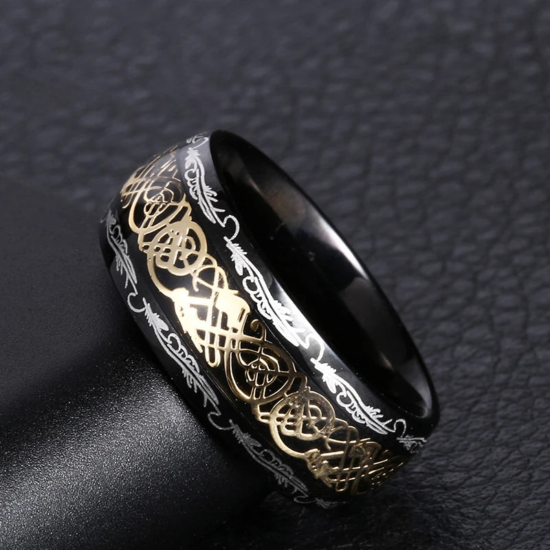 2024 Stainless Steel Dragon Ring for Men Inlay Purple Red Green Black Carbon Fiber Ring Wedding Band Jewelry Size 6-13