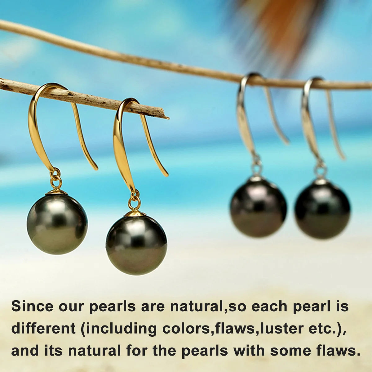 AnuJewel 18K Solid Gold 9-10 mm 8-9mm Tahitian Black Pearl Seawater Pearl Drop Earrings For Woman Fine Jewelry