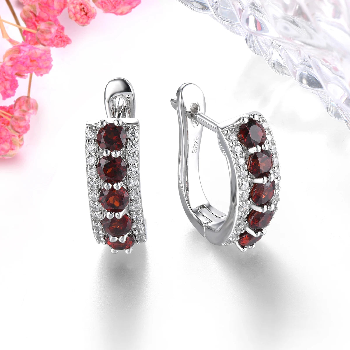 Natural Garnet Sterling Silver Clip Earring 1.5 Carats Genuine Birthstone Classic Design S925 Fine Jewelrys Birthday Gifts