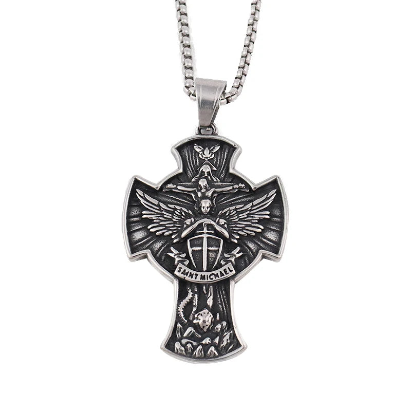 Stainless Steel St Michael Series Necklace Pendant for Men Women - Catholic Patron Saint Medal, Sacred Amulet Protection Gift