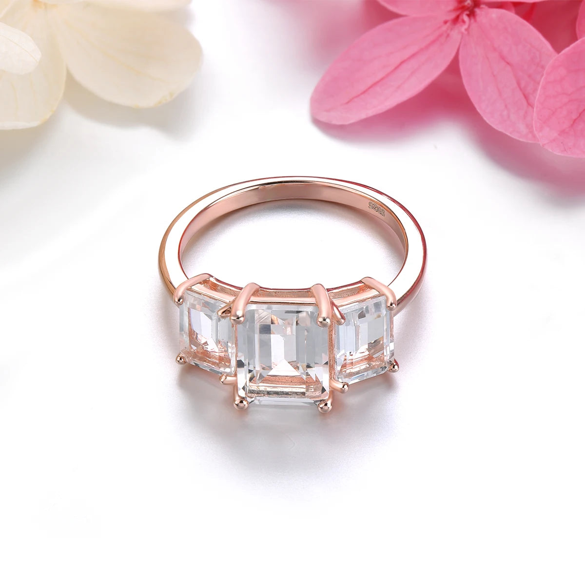 Natural White Topaz Sterling Silver Ring Rose Gold Plated 4.5 Carats Genuine Topaz S925 Fine Jewelrys Simple Classic Style