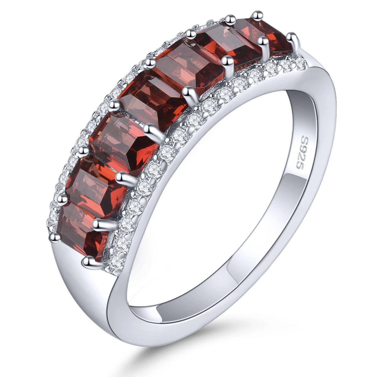 Natural Red Garnet Solid Sterling Silver Rings 1.7 Carats Genuine Birthstone Romantic Classic S925 Fine Jewelry Birthday Gifts Natural Garnet