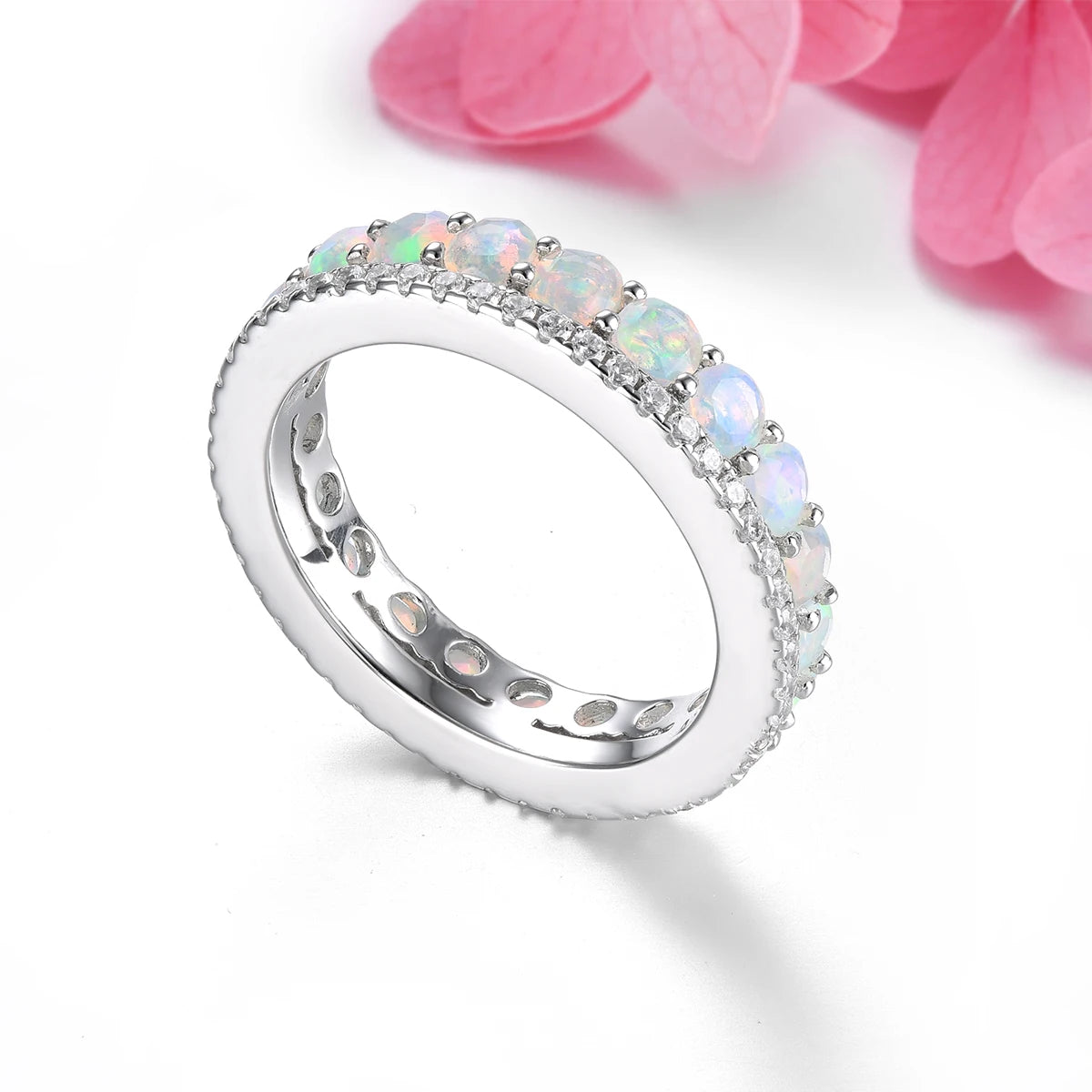 Natural Opal Sterling Silver Rings 1.8 Carats Genuine Gemstone Unique Special Design Women S925 Anniversary Birthday Gifts