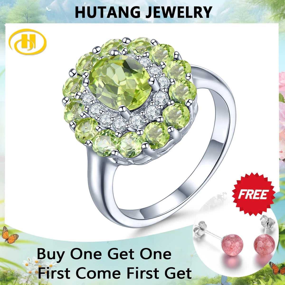 Natural Peridot Sterling Silver Rings 3.2 Carats Genuine Gemstone Birthstone Elegant Romantic Style Fine Jewelrys Christmas Gift