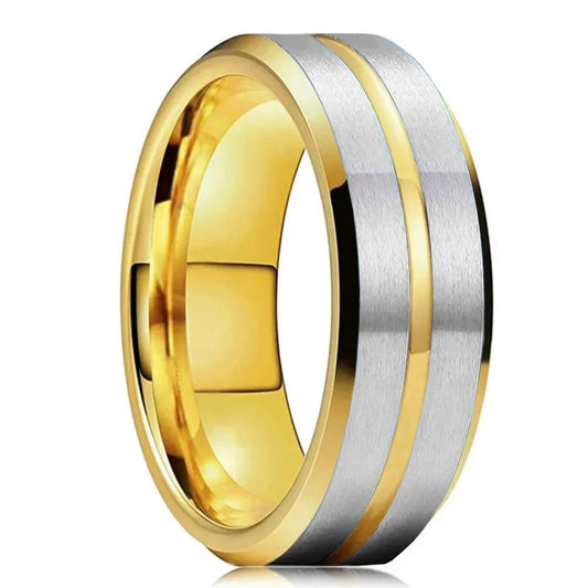 Fashion Gold Color Stainless Steel Rings For Men Silver Color Brushed Beveled Edge Engagement Rings Men Wedding Band Jewelry