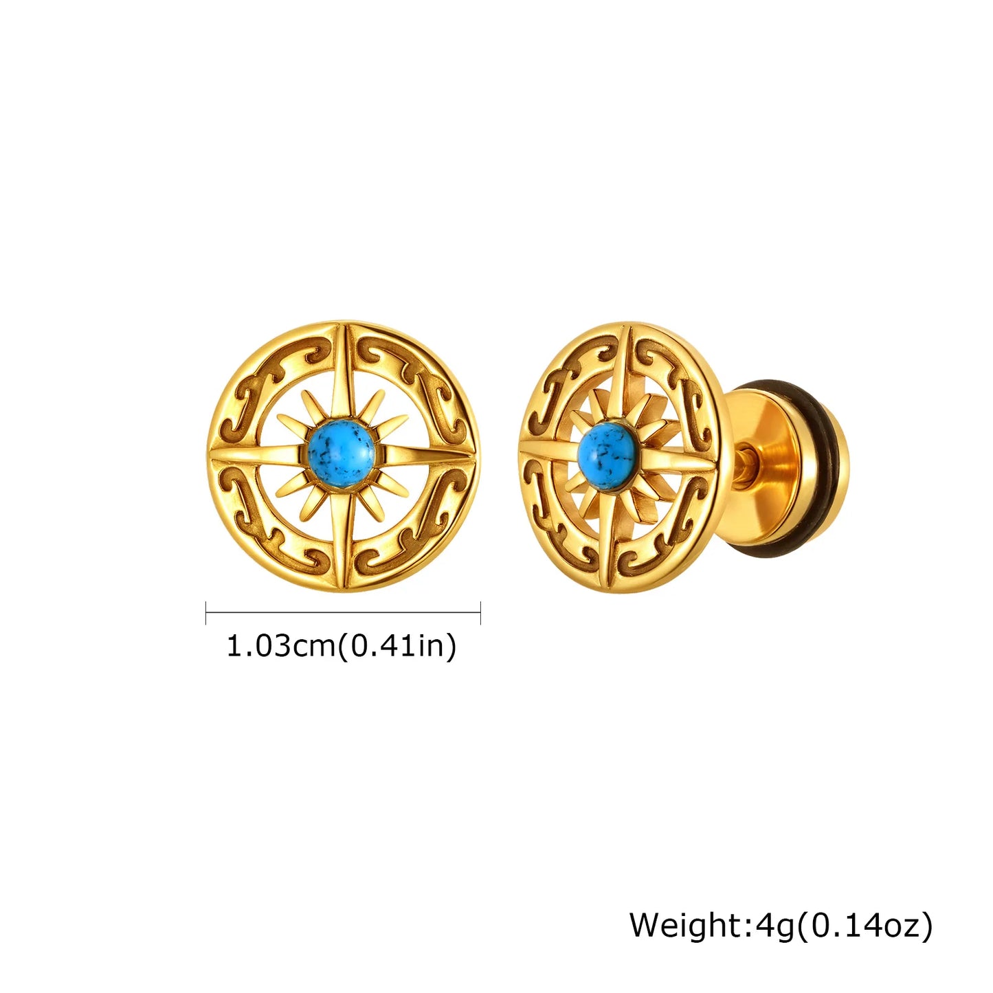 Vintage Men's Compass Stud Earrings,Stainless Steel Eight-pointed Star Round Metal Stud Earrings,Trendy Classic Jewelry Gifts