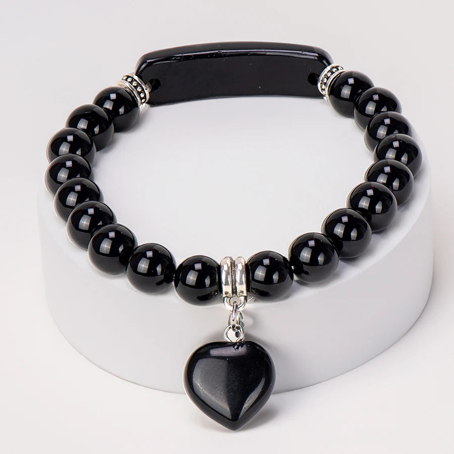 Natural Stone Crystal Bracelets Strand Heart Italian Charm Beaded Matching Love Moonstone Jade Summer For Women Jewelry Gift CYSL24G