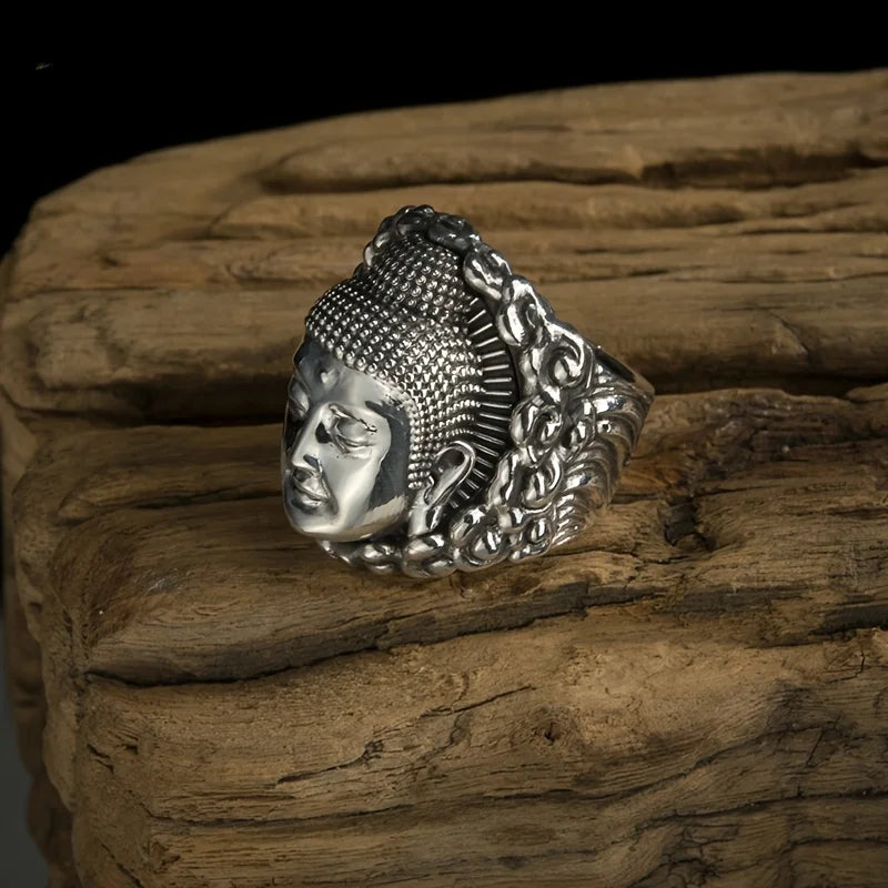1pc silver Buddha's head alloy ring, fashion trend, handsome personality, adjustable size of fashion accessories, suitable for d