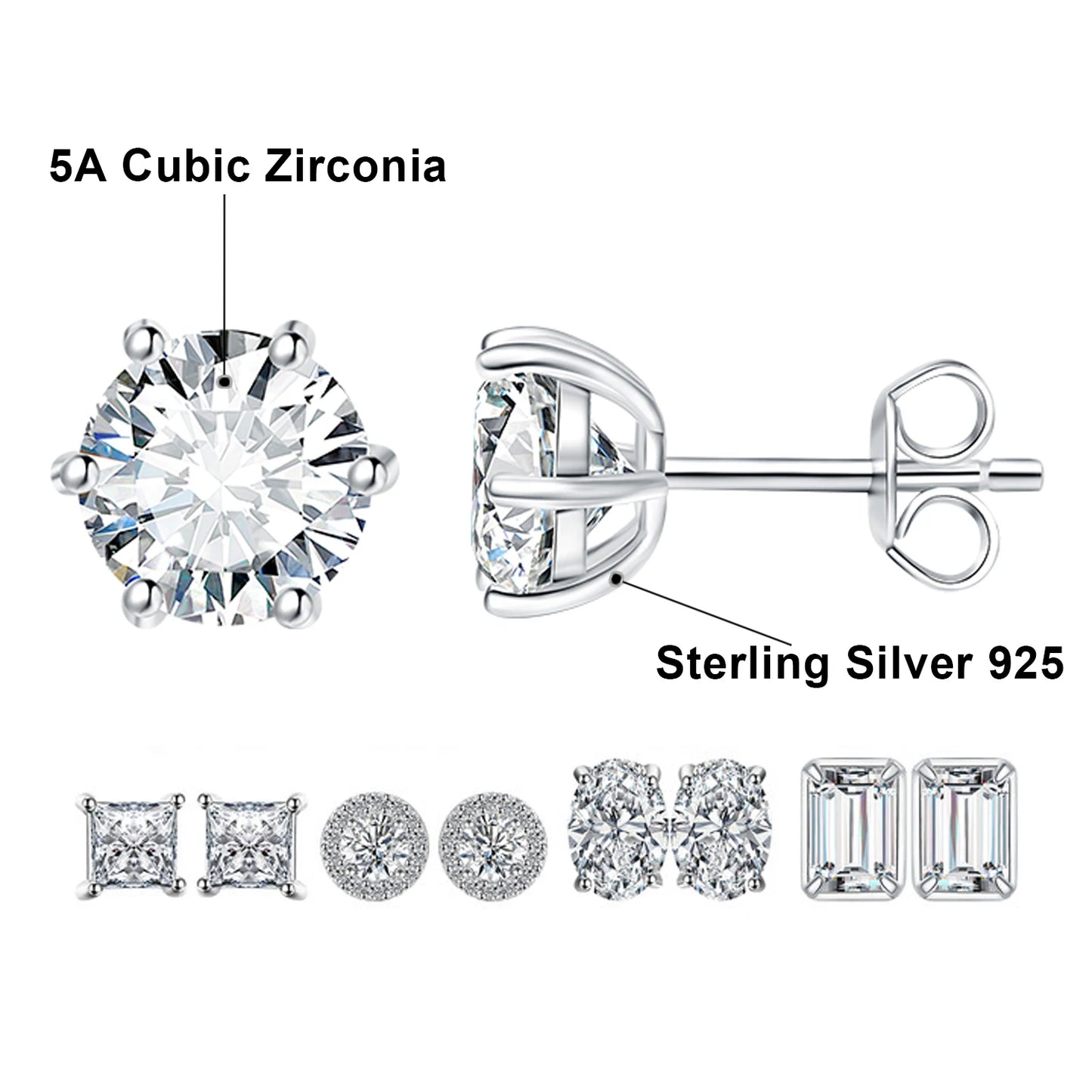 JewelryPalace Round 5A Cubic Zirconia Wedding Engagement 925 Sterling Silver Stud Earrings for Woman Fashion Anniversary Gift