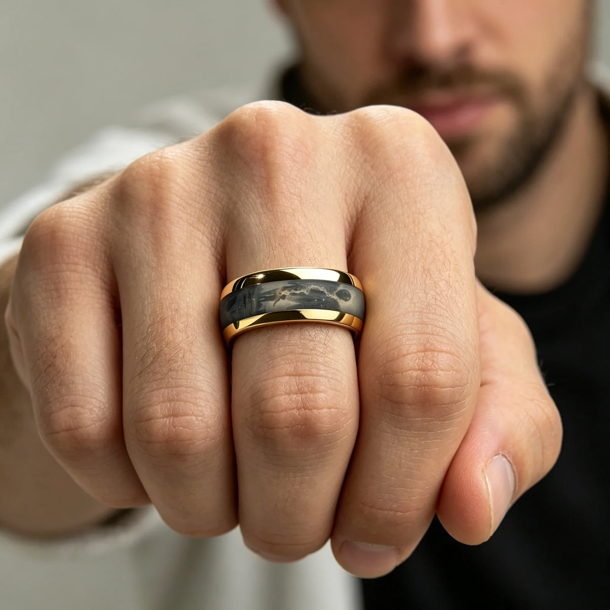 Fashion Gold Plated Stainless Steel Men's Ring with Planet Galaxy Pattern Inlay Ring for Men Band Wedding Jewelry Gift