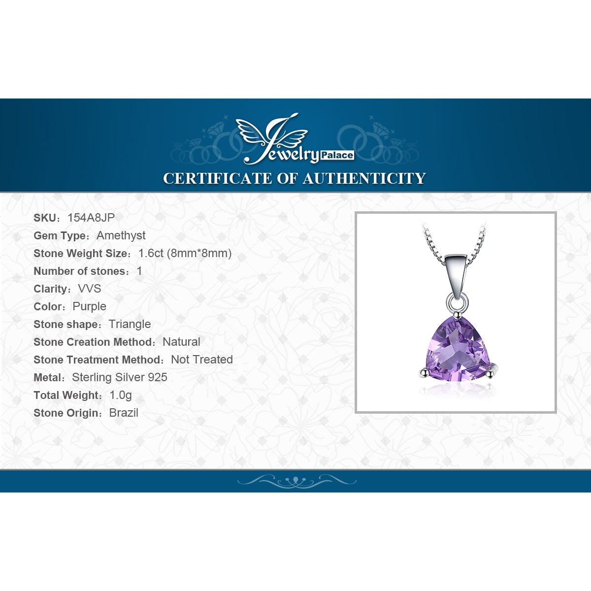 JewelryPalace 1.6ct Natural Amethyst 925 Sterling Silver Pendant Necklace for Women Fashion Gemstone Choker Without Chain