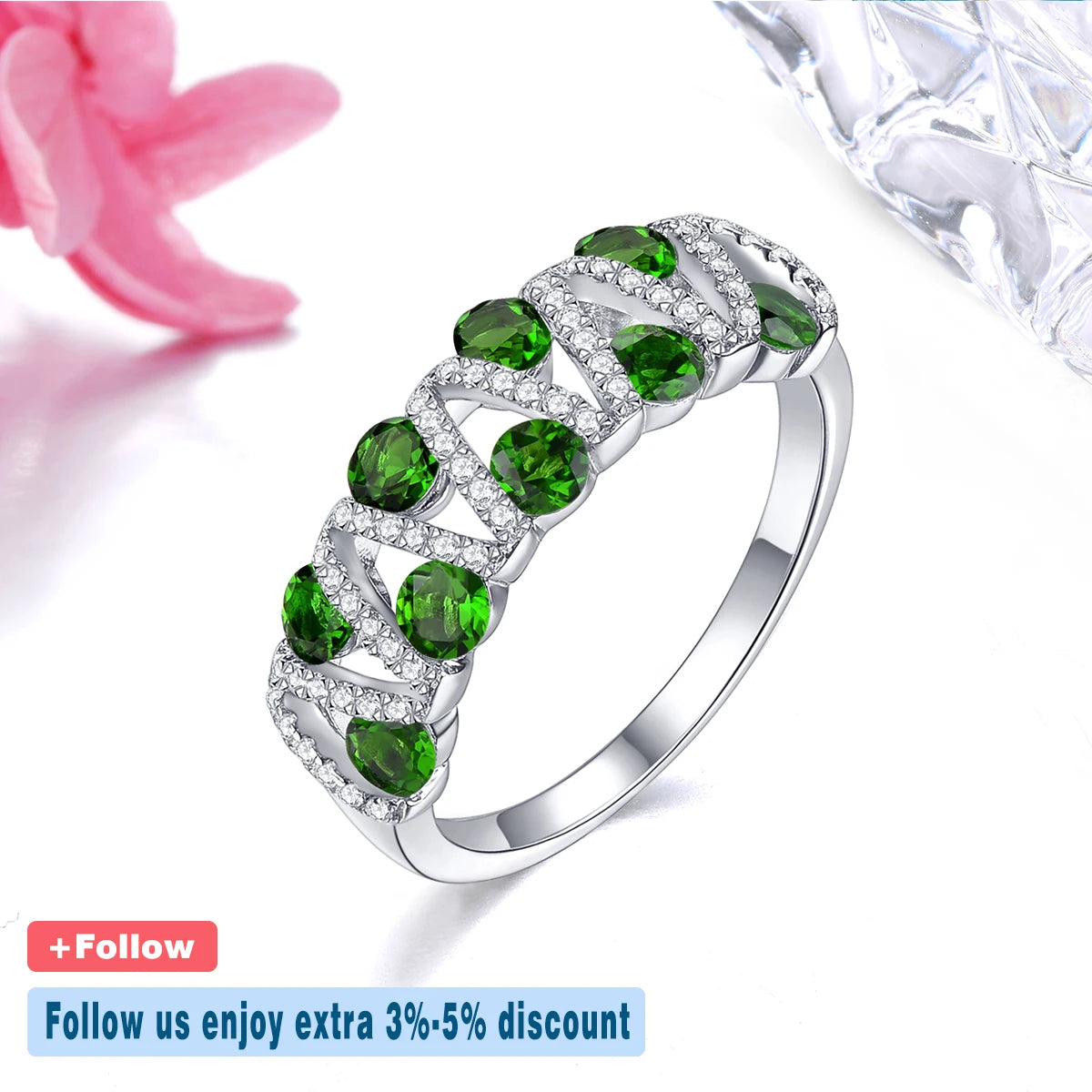 Natural Chrome Diopside Solid Sterling Silver Rings 1.5 Carats Gemstone Women Romantic Elegant S925 Fine Jewelrys Daily Style