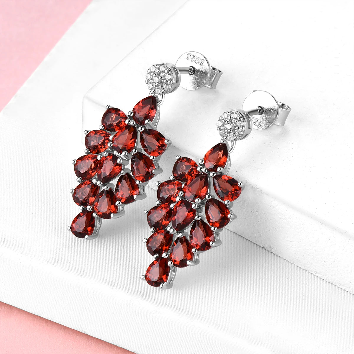 Natural Red Garnet Sterling Silver Earring 4.8 Carats Genuine Gemstone Romantic Exquisite Style Wedding Engagement Fine Jewelrys