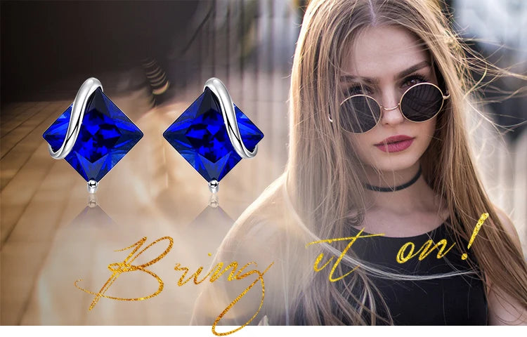 JewelryPalace Square 2.8ct Created Blue Sapphire 925 Sterling Silver Stud Earrings for Women Gemstone Fine Jewelry Birthday Gift