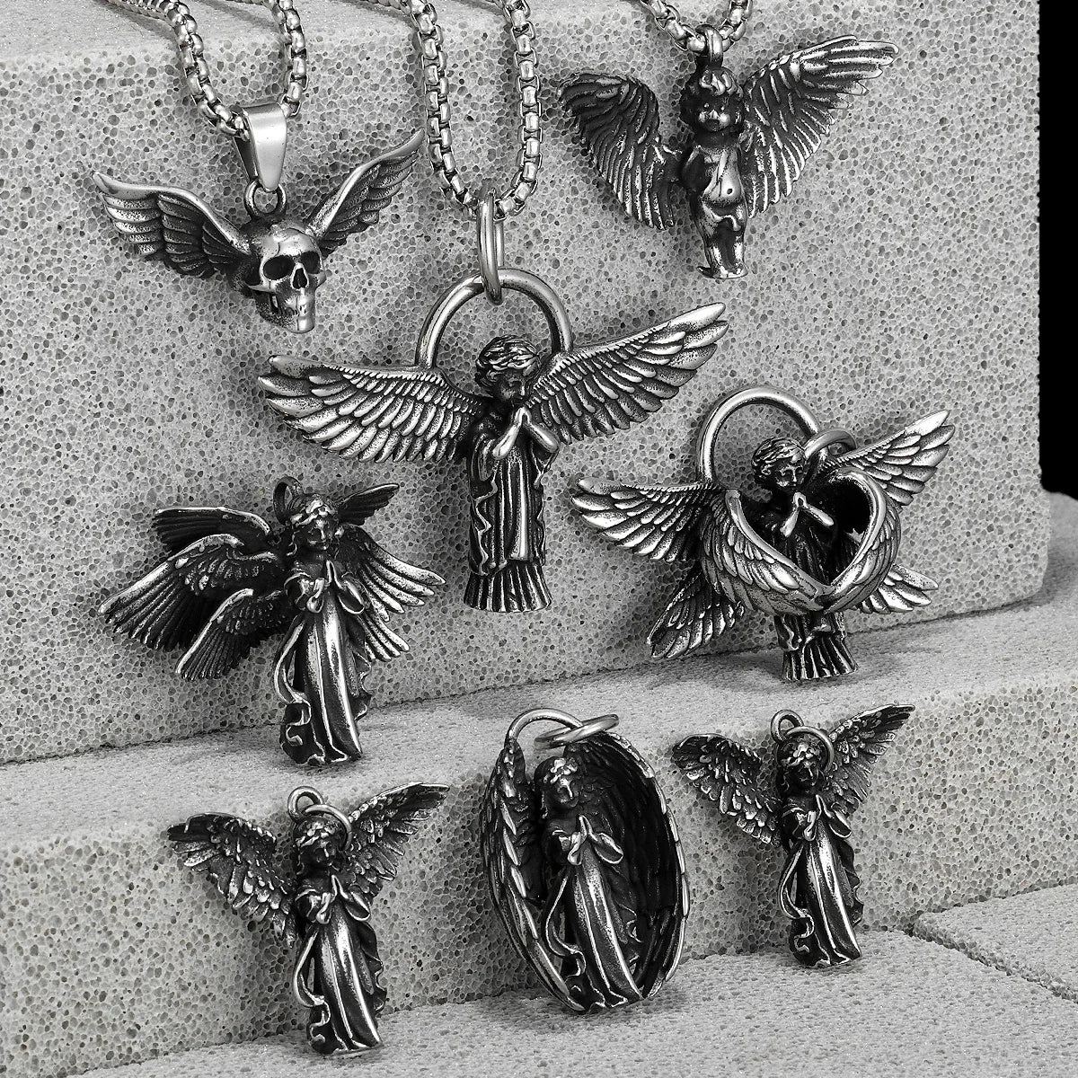 Angel Waing Amulet Stainless Steel Men Necklaces Pendant Chain Punk New In For Couple Women Fashion Jewelry Gifts Wholesale