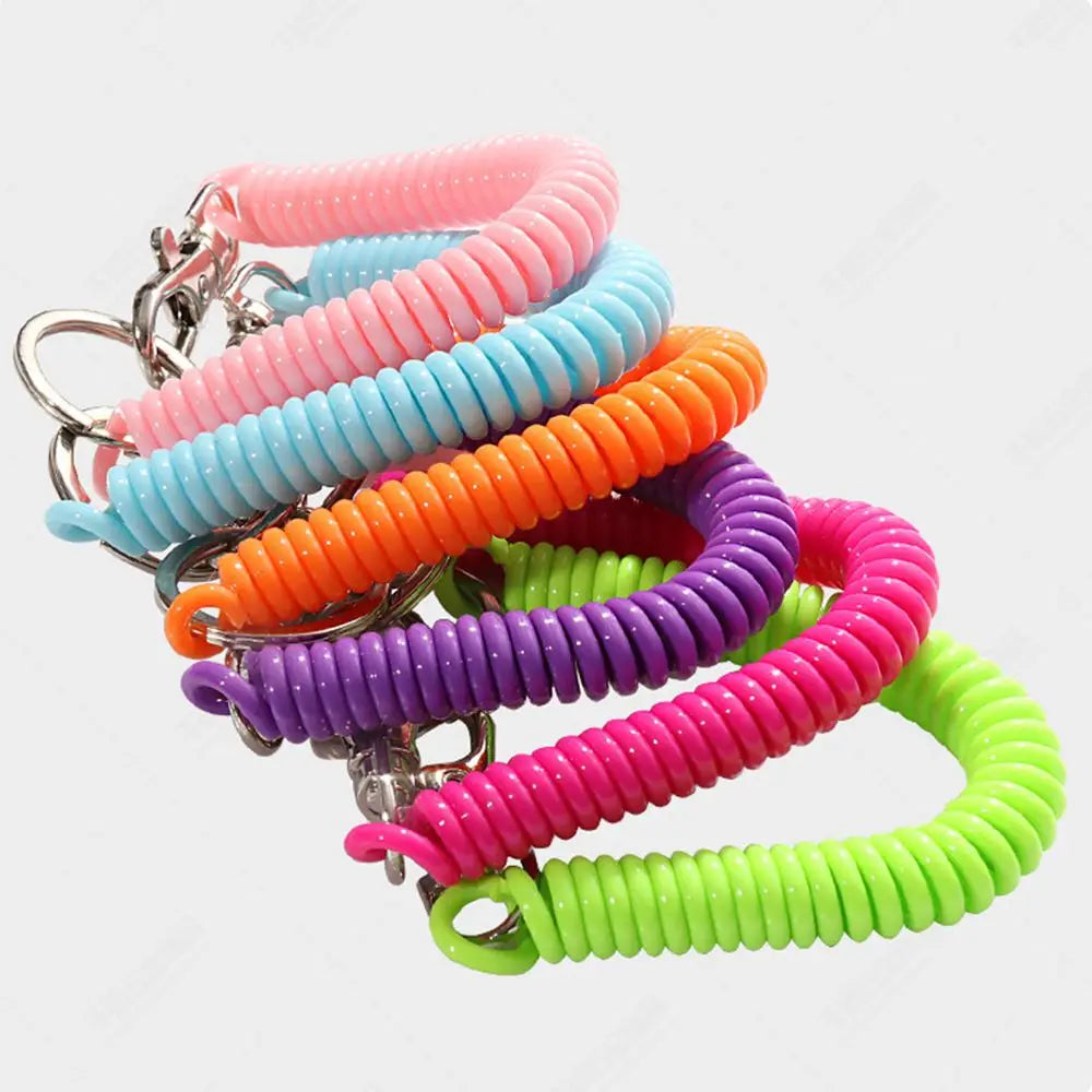 18cm Spiral Elastic Spring Rope Keychain Key Ring Metal Carabiner For Outdoor Anti-lost Phone Spring Key Cord Clasp Hook