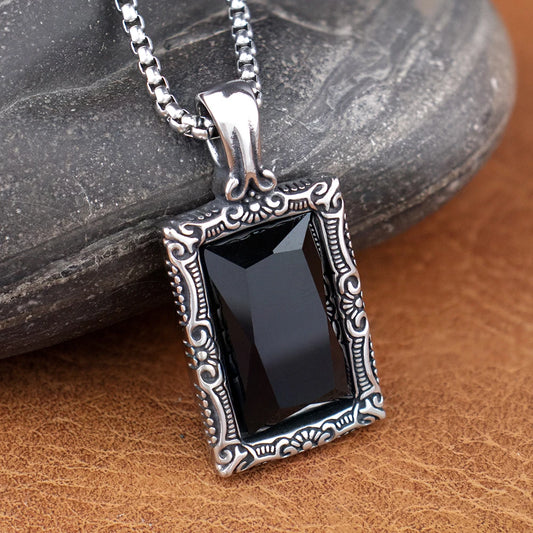 Fashion Popular Women Black Gemstone Necklaces Amulet Stainless Steel Classic Simple Party Pendant Chain Charm Jewelry