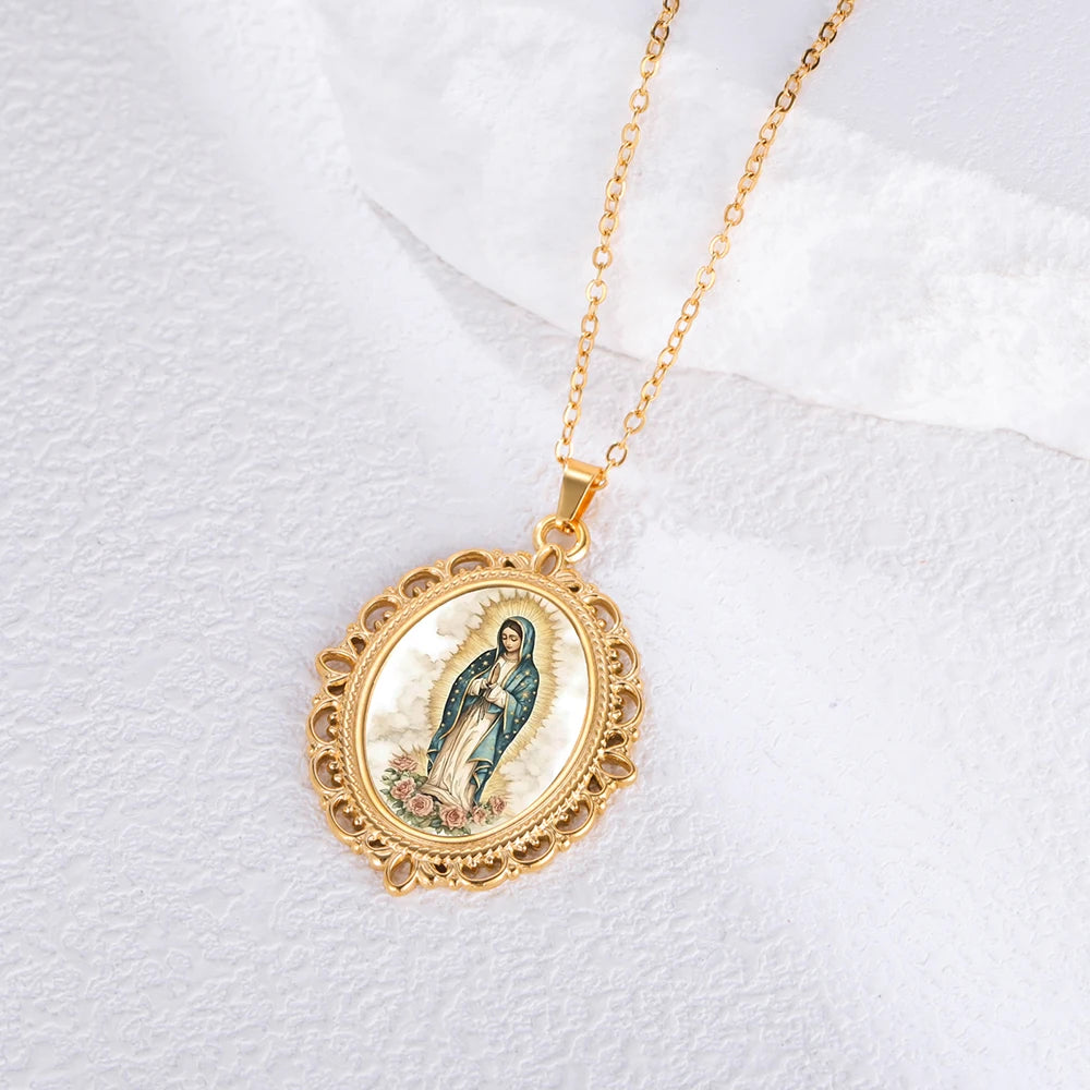 Our Lady of Guadalupe Necklace Catholic Virgin Mary Pendant Religious Faith Pray Protection Amulet Stainless Steel Jewelry