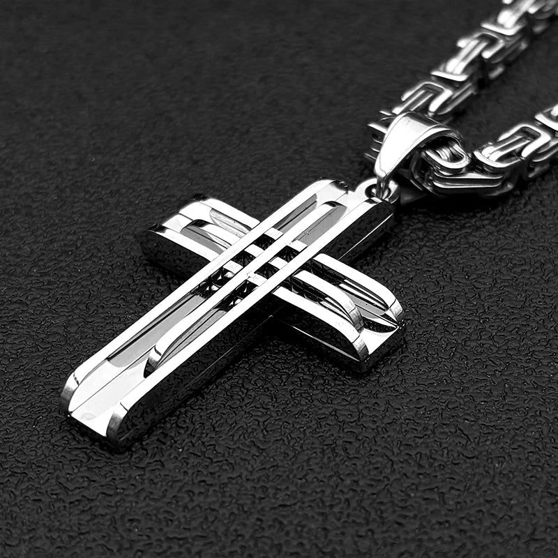 Jesus Christian Cross Pendant Necklaces for Men Stainless Steel Gold Color Hip Hop Chain Necklace Amulet Jewelry Collar Gift