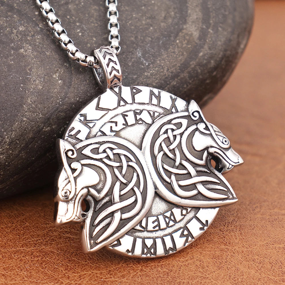 Classic Viking Fenrir Wolf Pendant Vintage Stainless Steel Nordic Rune Necklaces for Men Gift Fashion Charm Scandinavian Jewelry