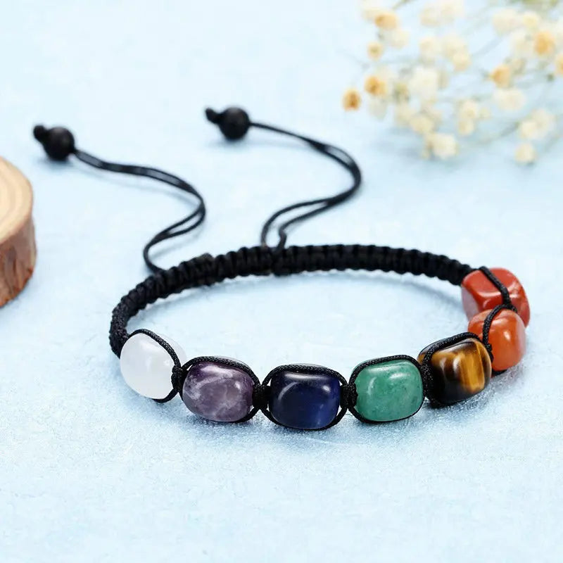 Reiki Healing Crystal Chakra Bracelet Natural Gemstone Braided Rope Adjustable Bracelets for Women Girl Chakra-7 -mix