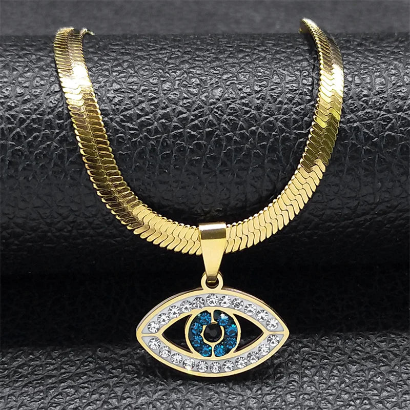 Vintage Crystal Evil Demon Eye Choker Necklaces for Women Stainless Steel Gold Plated Necklaces Jewelry Collares Mujeres N8239