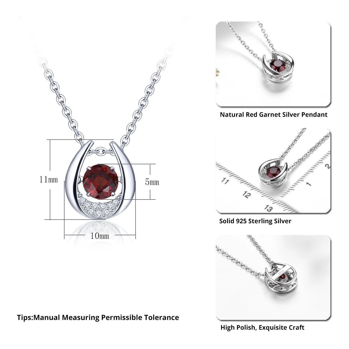 Natural Red Garnet Sterling Silver Pendants S925 Jewelry 0.6 Carats Genuine Gemstone Round 5mm Classic Simple Design Women Gifts