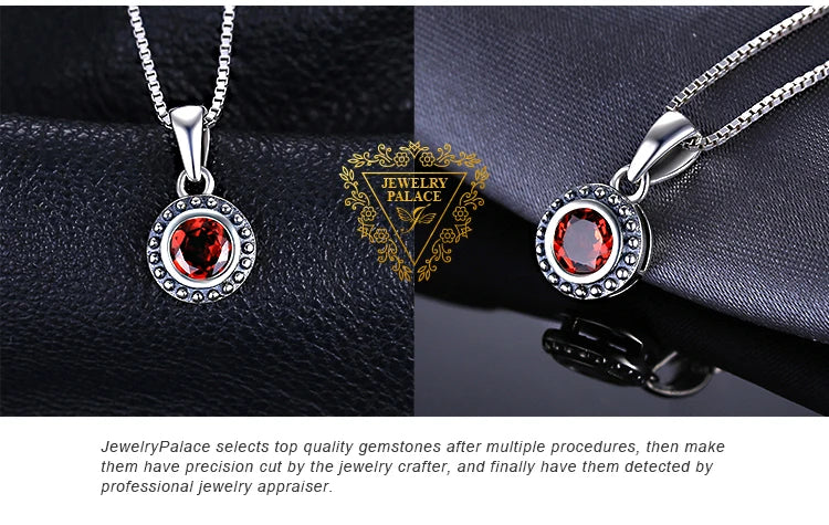 JewelryPalace Vintage 5mm Genuine Garnet 925 Sterling Silver Pendant Necklace for Women Fashion Gemstone Jewelry Without Chain