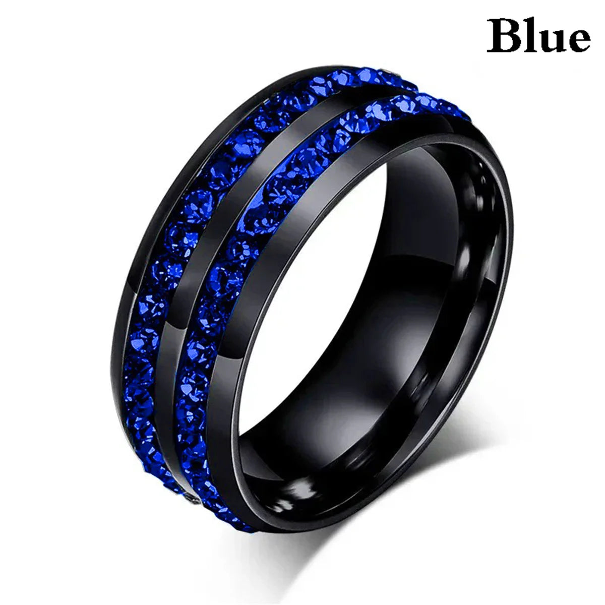 Fashion 8mm Double Row Rhinestone Stainless Steel Rings For Men Women Luxury Micro Paved CZ Crystal Rings Wedding Band Jewelry