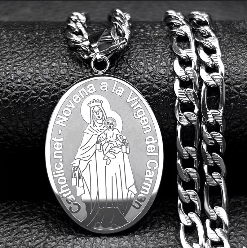 Catholic Virgin Mary Madal Necklace Men Women Stainless Steel Necklaces Jewelry Gift Novena a La Virgen Del Carmen NZZZ137S05