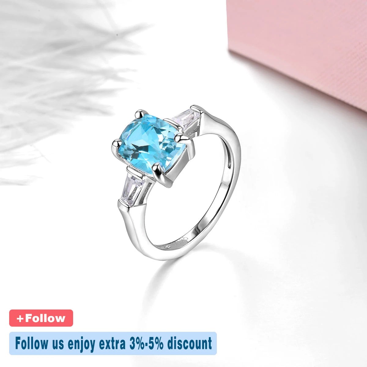 Natural Sky Blue Topaz Sterling Silver Rings Cushion Cut 2.3 Carats Genuine Gemstone Classic Jewelry Style S925 Women's Gifts