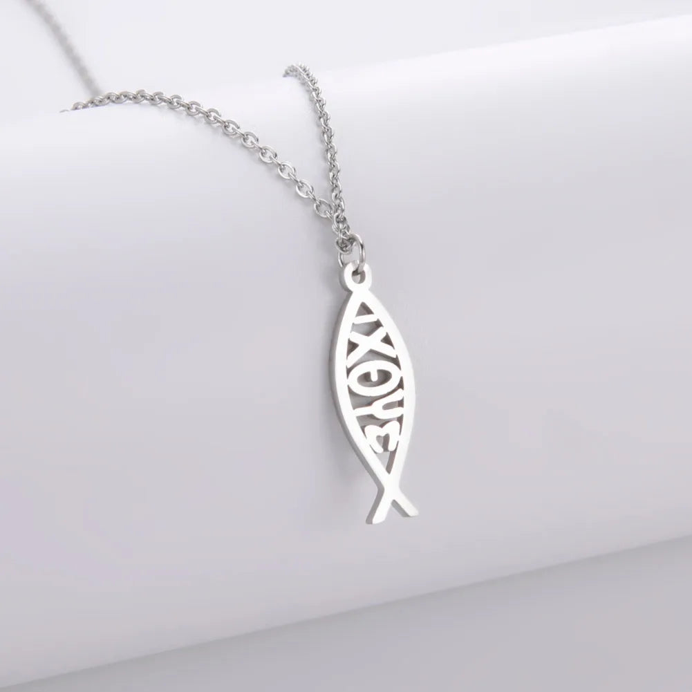 LIKGREAT Christian Jesus Fish Pendant Necklace for Women Stainless Steel Ichthys Faith Pray Choker Jewelry Valentine's Day Gifts