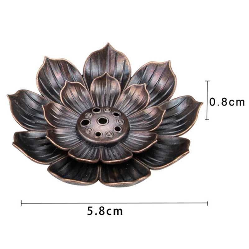 1PCS Lotus Alloy Incense Burner Stick Holder Home Buddhism Line Incense Plate Sandalwood Coil Base Temples Delicate Home Decor diameter 5.8CM