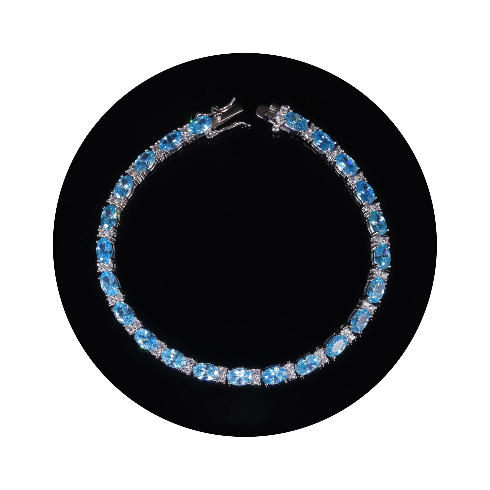 GEM'S BALLET Birthstone Bracelet iamond-fire CZ- Aqua Blue Tennis Bracelet Sterling Silver 925 Fancy Party Wear Bracelet Gift
