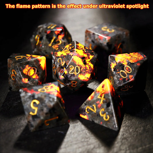 7pcs DND Flame Stone Solid Resin Volcanic Rock Dice Set Multi-sided Polyhedral Dice for D&D Game COC Role Playing RPG Table