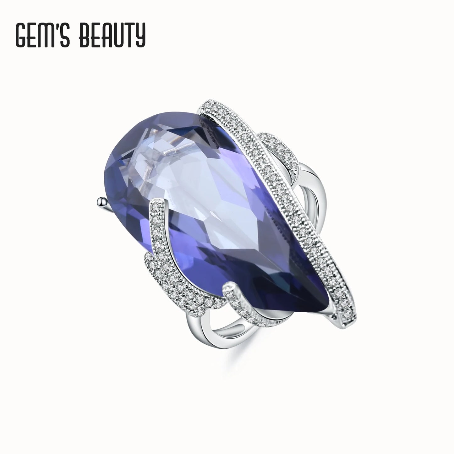 Gem's Beauty 17.8Ct Natural Iolite Blue Mystic Quartz Vintage Rings 925 Sterling Sliver Rings For Women Fine Jewelry