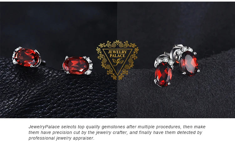 JewelryPalace Oval Red Genuine Natural Garnet 925 Sterling Silver Stud Earrings for Women Fashion Statement Gemstone Jewelry