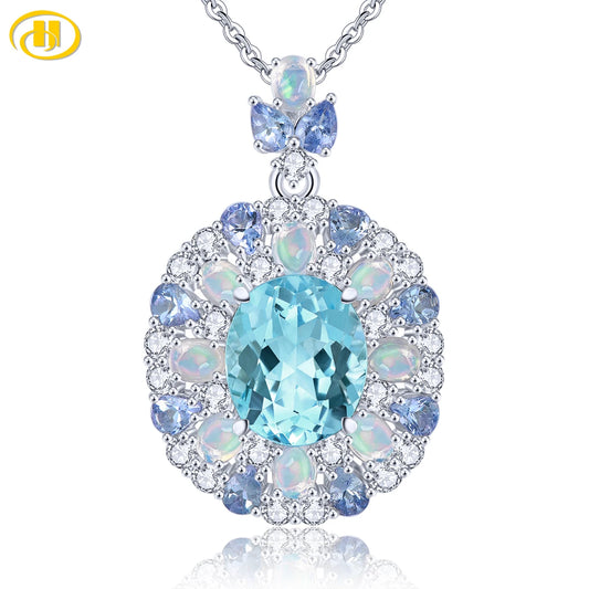 Natural Sky Blue Topaz Tanzanite Opal Sterling Silver Pendant 8.5 Carats Genuine Multicolor Gemstone Exquisite Gorgerous Gifts