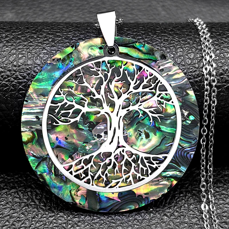 Tree of Life Stainless Steel Abalone Shell Natural Necklace Chain Gold Color Necklaces Mother Pearl Shell Boho Jewelry Collar NX