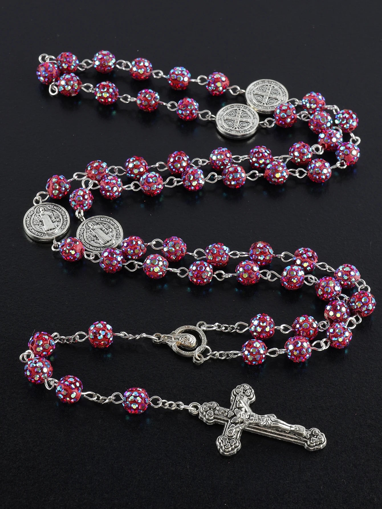1 Piece Retro Classic Multi-Color 8mm Round Rosary DIY Pure Handmade Work Cross Religious Necklace Men's and Women's Jewelry GIF