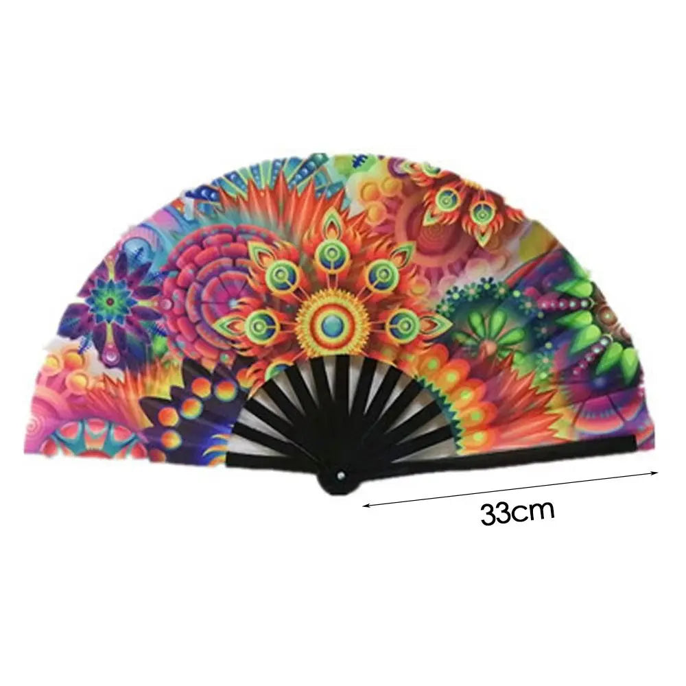 Carnival Festival Hand Stain Fan Large Bamboo Silk Folding FanCool Reflective Fan Printing Fan Satin Bamboo Bone