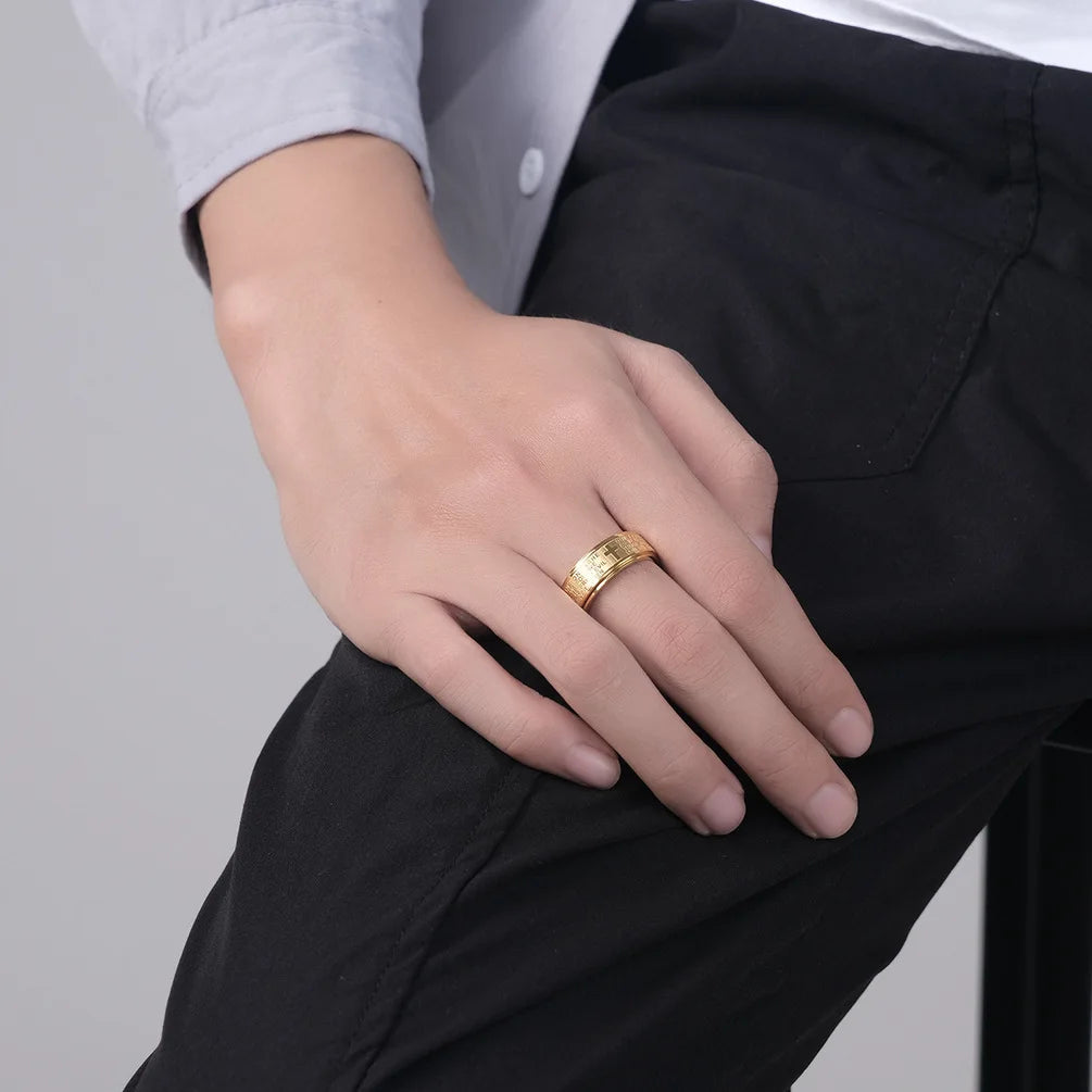 Rotate Freely Stainless Steel Anxiety Rings For Men Women Christian Jesus Cross Spinner Ring Retro Amulet Religious Jewelry Gift