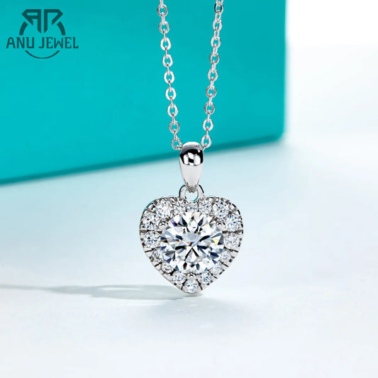 AnuJewel 2ct D Color Moissanite Heart Shape Pendant Necklace 925 Sterling Silver Fine Jewelry Gifts Wholesale
