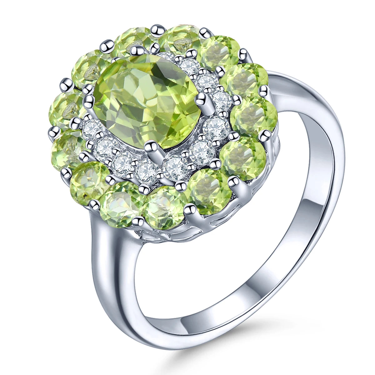 Natural Peridot Sterling Silver Rings 3.2 Carats Genuine Gemstone Birthstone Elegant Romantic Style Fine Jewelrys Christmas Gift Natural Peridot