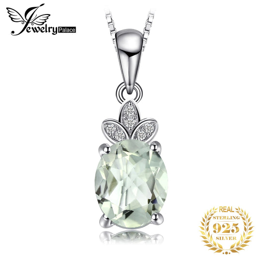 JewelryPalace 1.8ct Genuine Green Amethyst 925 Sterling Silver Pendant Necklace for Woman No Chain