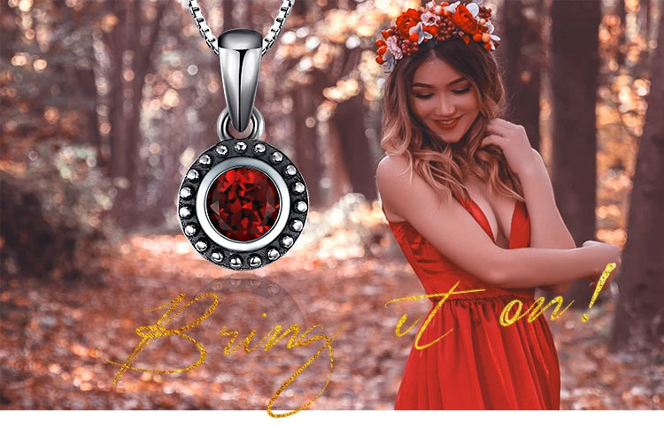 JewelryPalace Vintage 5mm Genuine Garnet 925 Sterling Silver Pendant Necklace for Women Fashion Gemstone Jewelry Without Chain